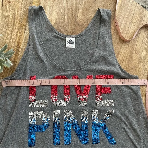 PINK red white and blue sequin tank top - Picture 3 of 7
